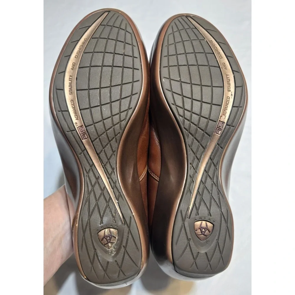 Ariat Leather Wedge Comfort Clogs Womens 8.5B ATS Footbed Brown Cushioned Logo
